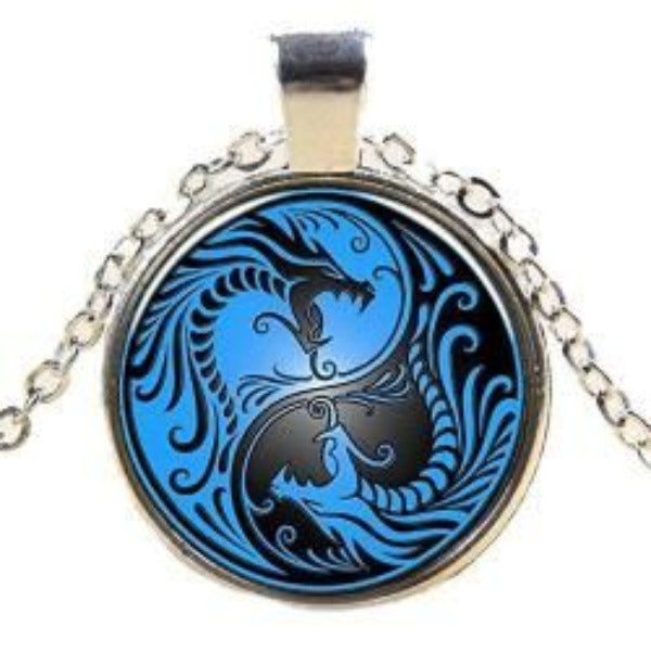 Black & Blue Yin Yang Dragon Pendant Necklace - AttractionOil.com