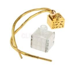 Gold Cube Glass Bottle Pendant Necklace filled with Pheromones - AttractionOil.com