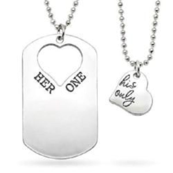 Her One and His Only Heart and Dog Tag Necklace - AttractionOil.com