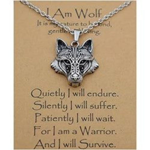 I Am Wolf Metal Wolf Head Inspiration Card and Necklace - AttractionOil.com