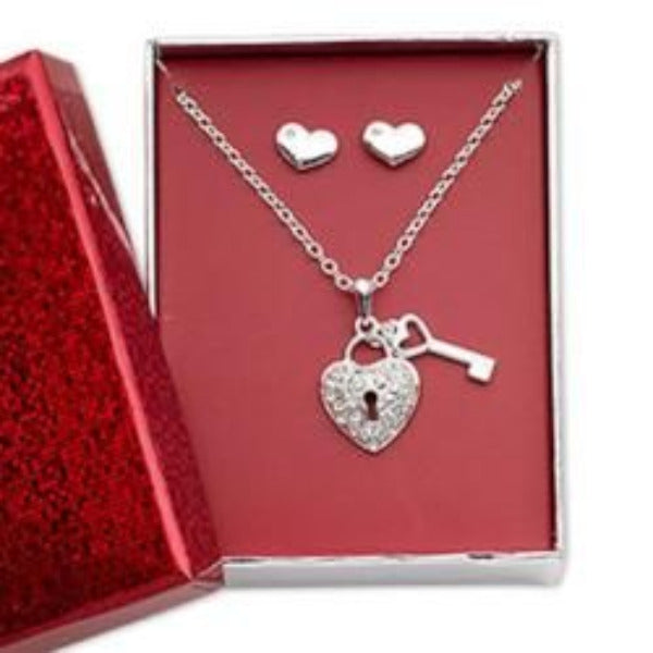 Pewter Hearts Earring & Heart Lock/Key Necklace - AttractionOil.com