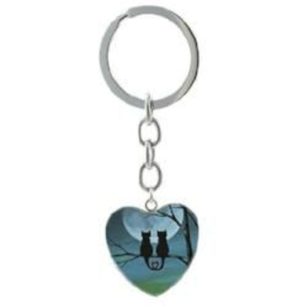 Love Cats Full Moon Heart Keychain - AttractionOil.com