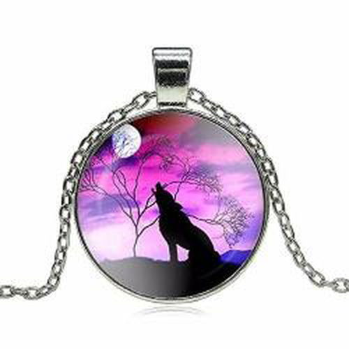 Purple Sky Wolf Silhouette Pendant Necklace - AttractionOil.com