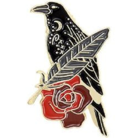 Raven Rose and Feather Gold Enamel Pin - AttractionOil.com