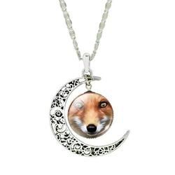 Red Fox Silver Crescent Pendant Necklace - AttractionOil.com