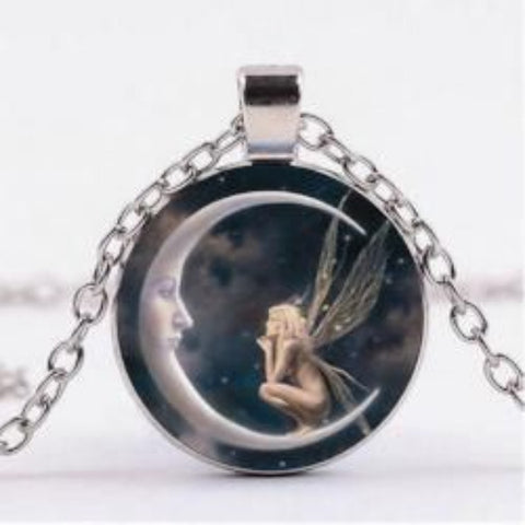 Retro Fairy and Moon Necklace - AttractionOil.com