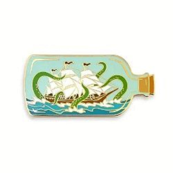 Ship in a Bottle Kraken Enamel Pin - AttractionOil.com