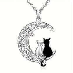 Silver Cat Couple Moon Necklace - AttractionOil.com