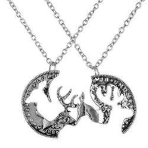 Silver Coin Stag Deer Couple Pendant Necklace - AttractionOil.com