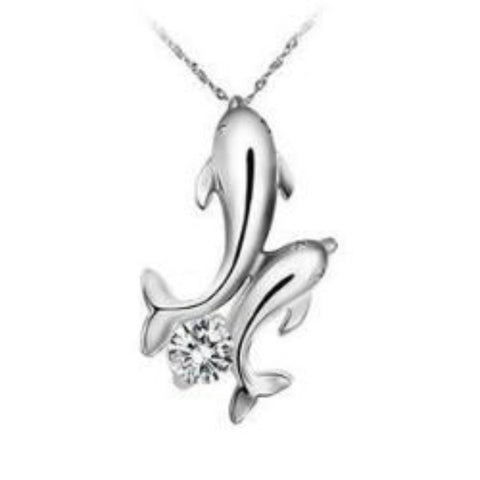 Silver Double Dolphins Necklace - AttractionOil.com