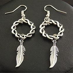 Silver Feather Leaf Celtic Knot Earrings - AttractionOil.com