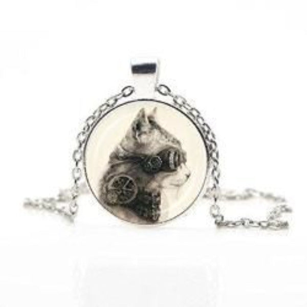 Silver Steampunk Cat Necklace - AttractionOil.com