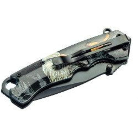 Spring Assisted Clip Point Folding Knife with Eagle Design - AttractionOil.com