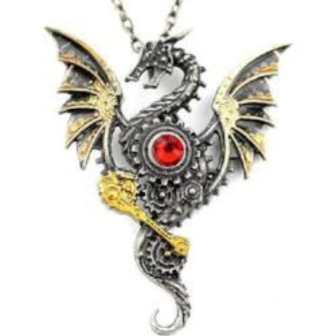 Steampunk Gears Dragon Necklace - AttractionOil.com