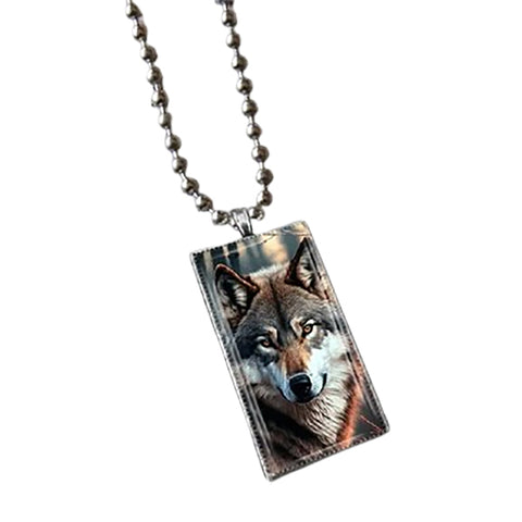 Rectangle Nature Wolf Necklace